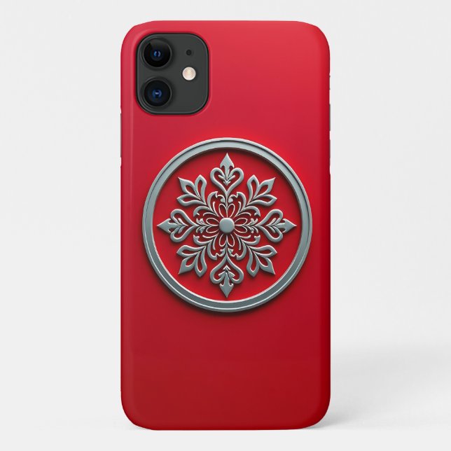 Silver Motif Circle on Red Case-Mate iPhone Case (Back)