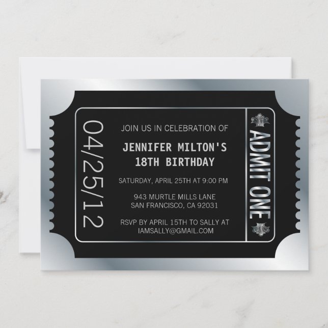 Silver Movie Ticket Invitation (Front)