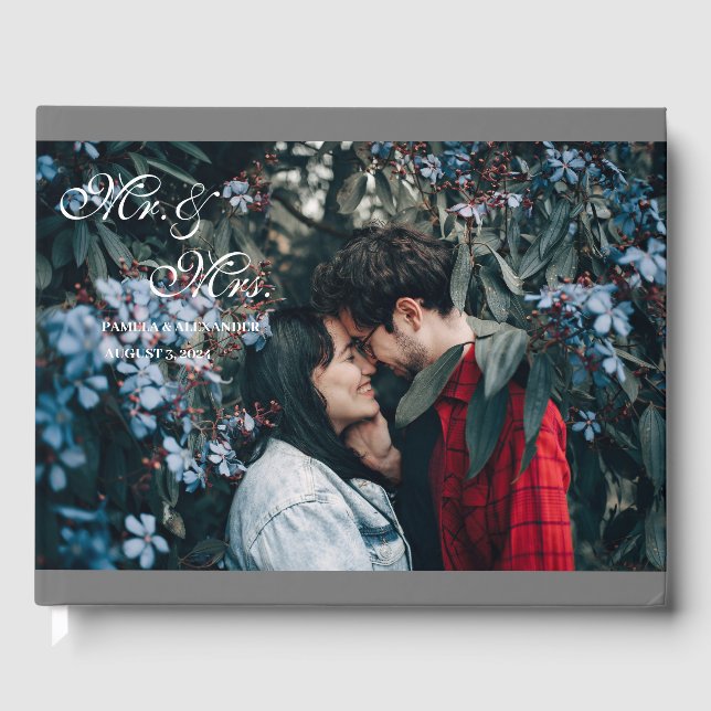 Silver Mr Mrs Photo Wedding Guest Book (Front)