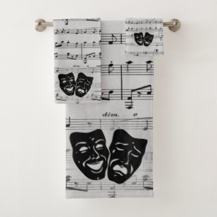 Silver Music and Theatre Masks Bath Towel Set