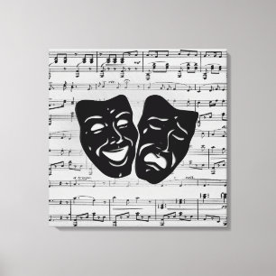 Silver Music and Theatre Masks Canvas Print