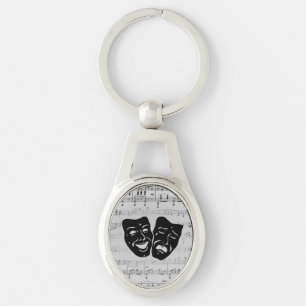 Silver Music and Theatre Masks Key Ring
