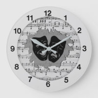 Silver Music and Theatre Masks Large Clock