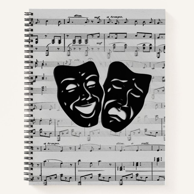 Silver Music and Theatre Masks Notebook (Front)