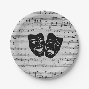 Silver Music and Theatre Masks Paper Plate