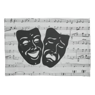 Silver Music and Theatre Masks Pillowcase