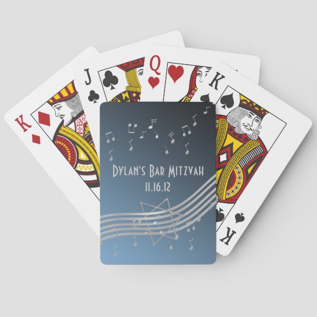 Silver Music Bar Mitzvah Playing Cards (Back)