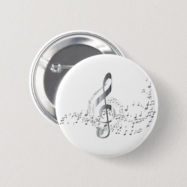 Silver Music Notes 6 Cm Round Badge (Front & Back)