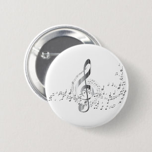 Silver Music Notes 6 Cm Round Badge