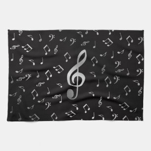 silver music notes tea towel