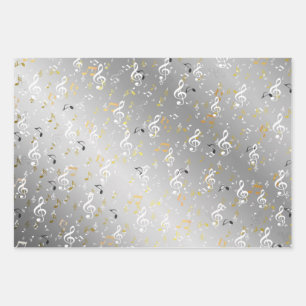 silver,Musical+ Note, luxury, gold, royal, elegant Wrapping Paper Sheet
