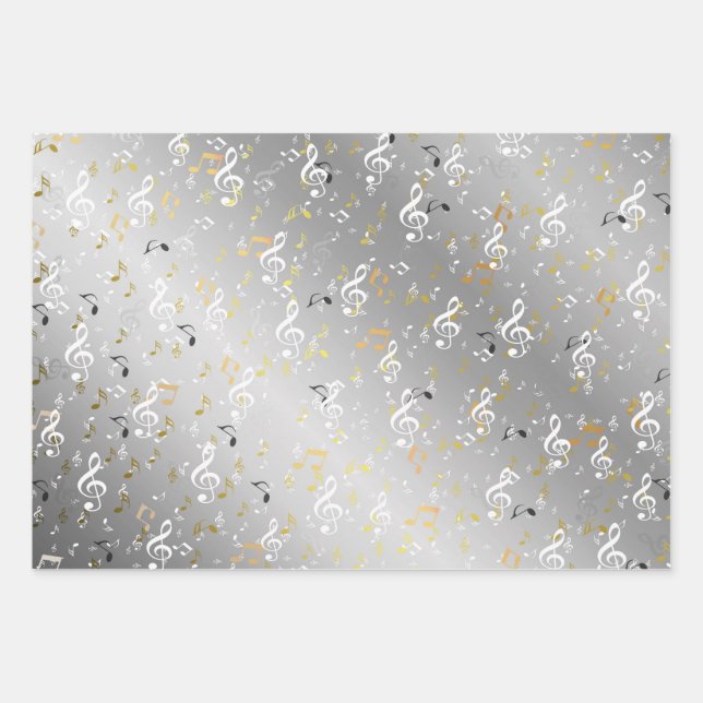 silver,Musical+ Note, luxury, gold, royal, elegant Wrapping Paper Sheet (Front)