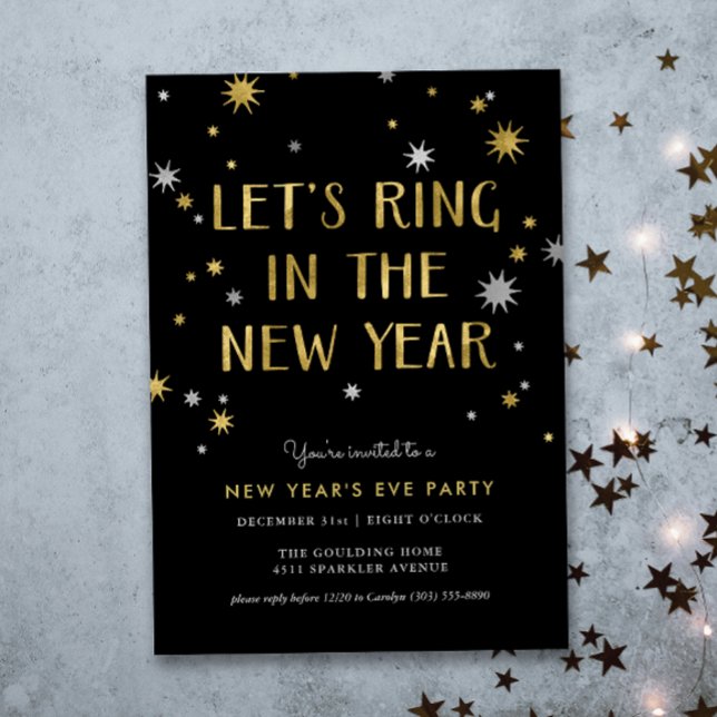 Silver n Gold Starburst New Year Party Invitation (Creator Uploaded)