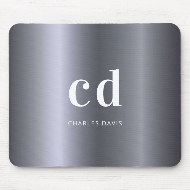 Silver name monogram initails simple mouse pad (Front)
