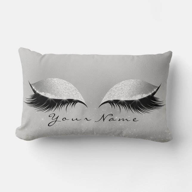 Silver Name Princess Beauty Lashes Glitter Makeup Lumbar Cushion (Front)