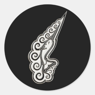Silver Narwhal Waves Celtic Style Art Classic Round Sticker
