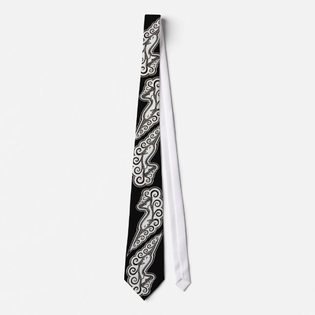 Silver Narwhal Waves Celtic Style Art Tie (Front)