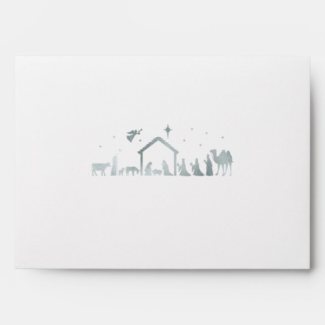 Silver Nativity Christmas Envelope Return Address (Front)
