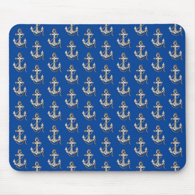 silver nautical anchor with rope mouse pad (Front)