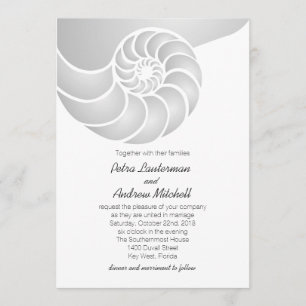 Silver Nautilus Shell Beach Wedding Invitation