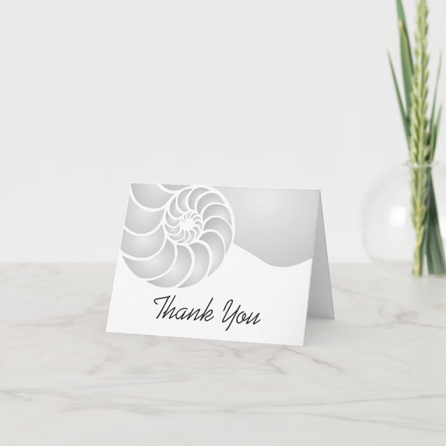 Silver Nautilus Shell Coastal Thank You Note Card (Front)