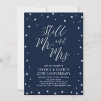 Silver & Navy, 25th Wedding Anniversary Invitation