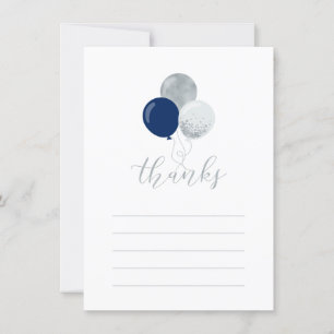 Silver & Navy Balloons   Party Thank You Note Card