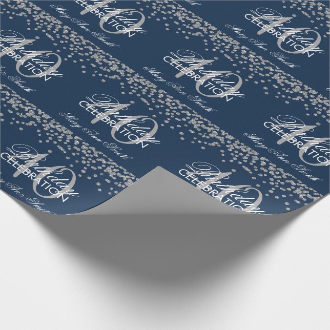 Silver Navy Blue 40th Birthday Glitter Confetti Wrapping Paper (Corner)