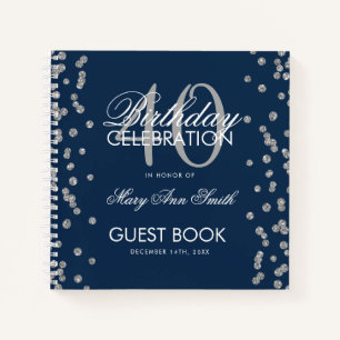Silver Navy Blue 40th Birthday Guestbook Confetti Notebook