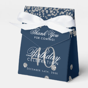 Silver Navy Blue 40th Birthday Thank You Confetti Favour Box