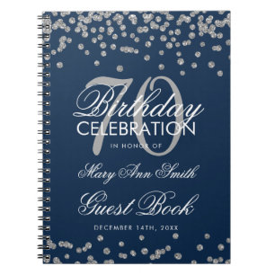 Silver Navy Blue 70th Birthday Guest Book Confetti