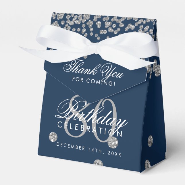 Silver Navy Blue 80th Birthday Thank You Confetti Favour Box (Front Side)