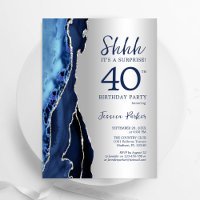Silver Navy Blue Agate Surprise 40th Birthday
