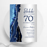 Silver Navy Blue Agate Surprise 70th Birthday Invitation<br><div class="desc">Navy blue and silver agate surprise 70th birthday party invitation. Elegant modern design featuring royal blue watercolor agate marble geode background,  faux glitter silver and typography script font. Trendy invite card perfect for a stylish women's bday celebration. Printed Zazzle invitations or instant download digital printable template.</div>