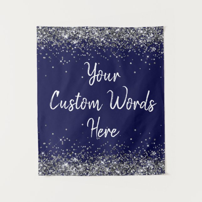 Silver Navy Blue Birthday Party Photo Booth Prop  Tapestry (Front)