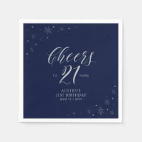 Silver & Navy Blue Cheers 21st Birthday Party