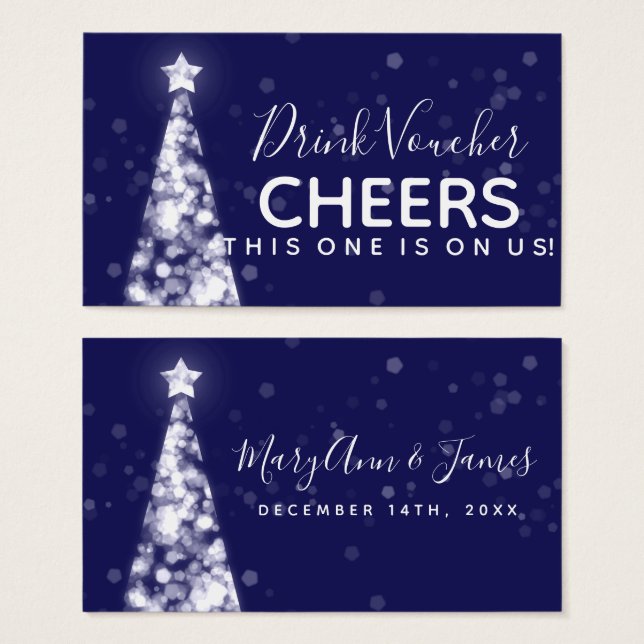 Silver Navy Blue Christmas Wedding Drink Voucher (Front & Back)