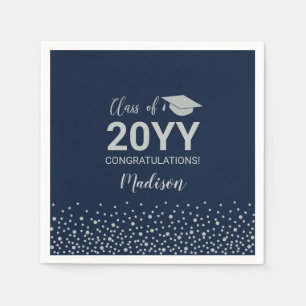 Silver & Navy Blue Confetti Class Graduation Party Napkin