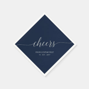Silver Navy Blue Elegant Stylish Lettering Cheers Napkin