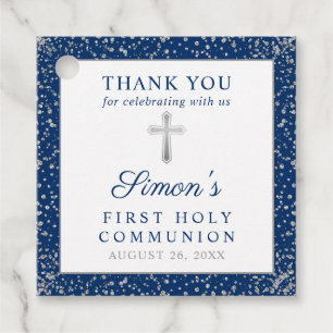 Silver Navy Blue First Holy Communion Thank You Favour Tags