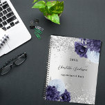 Silver navy blue florals elegant glamourous 2023 planner<br><div class="desc">Faux silver looking background decorated with navy blue and light blue florals,  flowers,  and faux silver glitter,  sparkles. Personalise and a year,  name and a title/text</div>