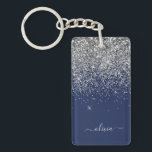 Silver Navy Blue Girly Glitter Sparkle Monogram Key Ring<br><div class="desc">Silver and Navy Blue Sparkle Glitter Script Monogram Name Keychain. This makes the perfect sweet 16 birthday,  wedding,  bridal shower,  anniversary,  baby shower or bachelorette party gift for someone that loves glam luxury and chic styles.</div>