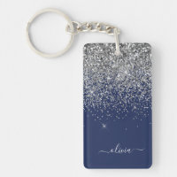 Silver Navy Blue Girly Glitter Sparkle Monogram