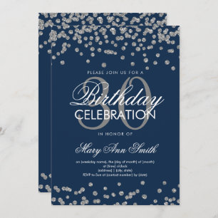 Silver Navy Blue Glitter Confetti 30th Birthday Invitation