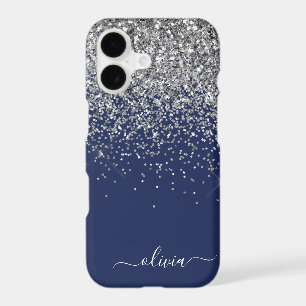 Silver Navy Blue Glitter Girly Monogram Name