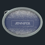 Silver Navy Blue Glitter Girly Monogram Name Belt Buckle<br><div class="desc">Silver and Navy Blue Sparkle Glitter Monogram Name Belt Buckle. This makes the perfect graduation,  sweet 16 16th,  18th,  21st,  30th,  40th,  50th,  60th,  70th,  80th,  90th,  100th birthday,  wedding,  bridal shower,  anniversary,  baby shower or bachelorette party gift for someone that loves glam luxury and chic styles.</div>