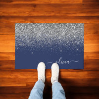 Silver Navy Blue Glitter Girly Monogram Name