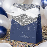 Silver Navy Blue Glitter Girly Monogram Name Favour Box<br><div class="desc">Silver and Navy Blue Sparkle Glitter Monogram Name and Initial Paper Party Gift Boxes This makes the perfect sweet 16 birthday,  wedding,  bridal shower,  anniversary,  baby shower or bachelorette party gift for someone that loves glam luxury and chic styles.</div>