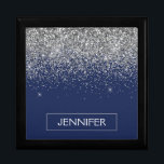 Silver Navy Blue Glitter Girly Monogram Name Gift Box<br><div class="desc">Navy Blue and Silver Sparkle Glitter Monogram Name Jewellery Keepsake Box. This makes the perfect graduation,  birthday,  wedding,  bridal shower,  anniversary,  baby shower or bachelorette party gift for someone that loves glam luxury and chic styles.</div>