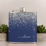 Silver Navy Blue Glitter Girly Monogram Name Hip Flask<br><div class="desc">Silver and Navy Blue Faux Sparkle Glitter Monogram Name and Initial Party Flask. This makes the perfect sweet 16 birthday,  wedding,  bridal shower,  anniversary,  baby shower or bachelorette party gift for someone that loves glam luxury and chic styles.</div>